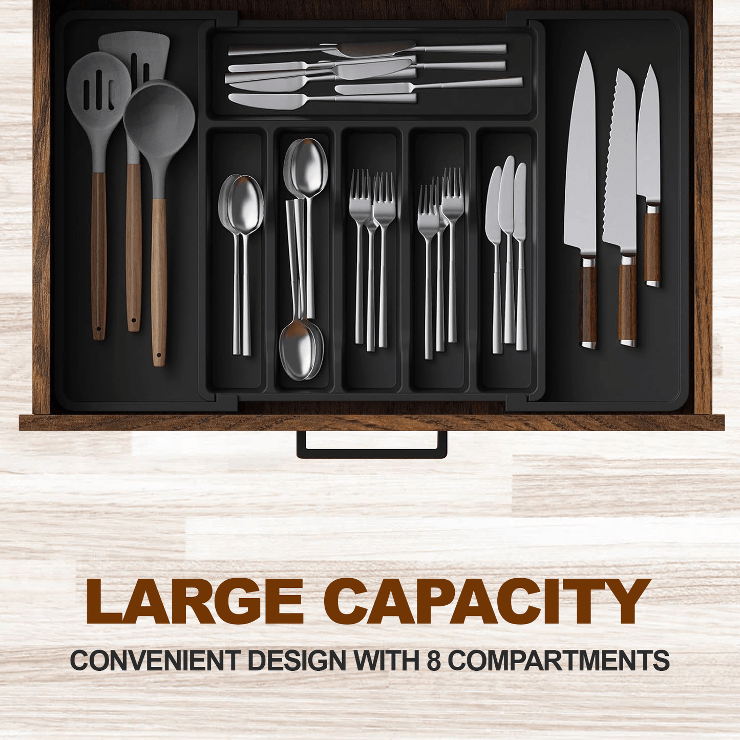 Cutlery Tray For Drawer - Extendable Drawer Organiser Insert For Kitchen Utensils Storage