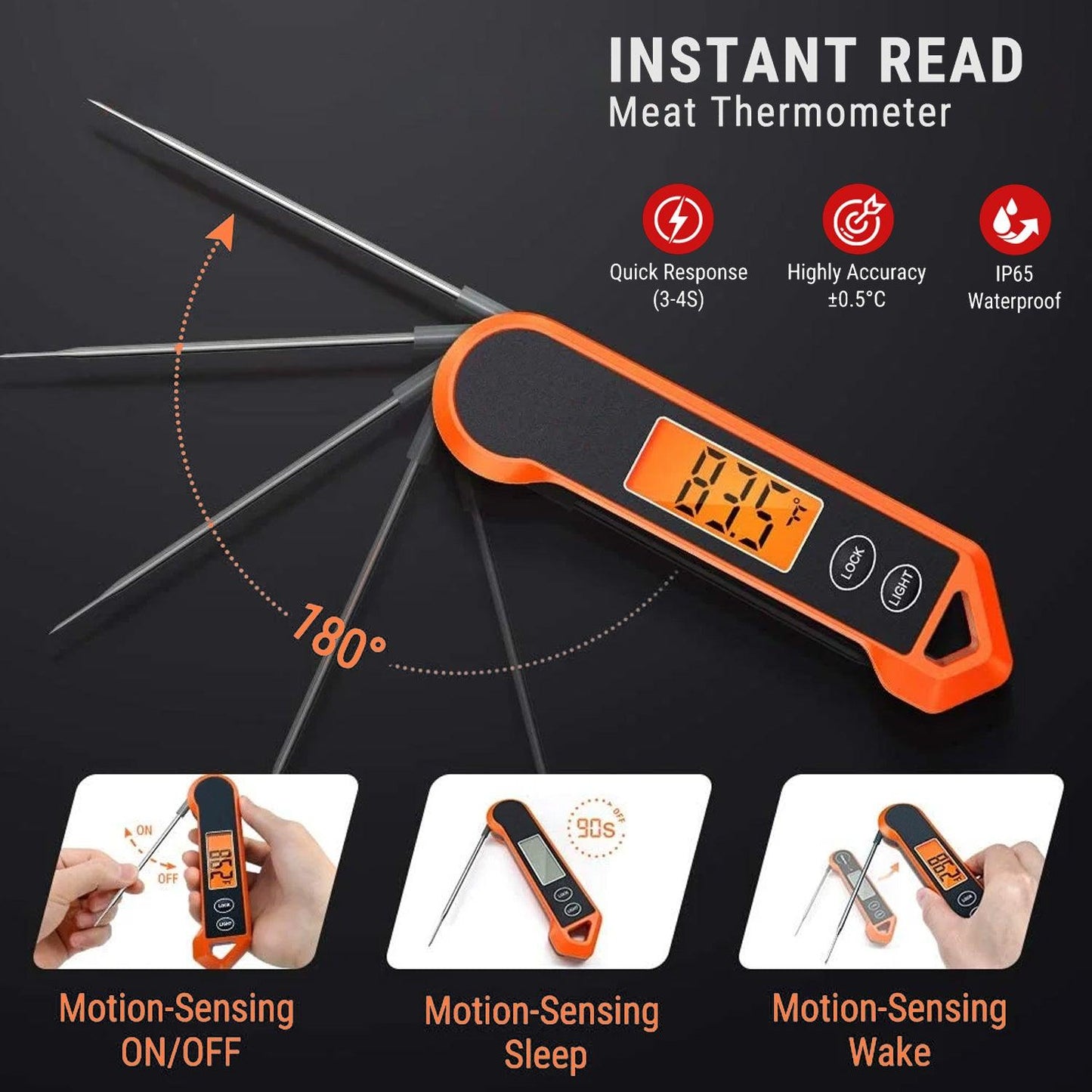 Food Cooking Thermometer - Digital Meat Thermometer for Cooking with Ambidextrous Backlit, Waterproof Meat Thermometer Probe for Kitchen Food Temperature BBQ Grill Smoker Oil Fry Candy Instant Read Thermometer