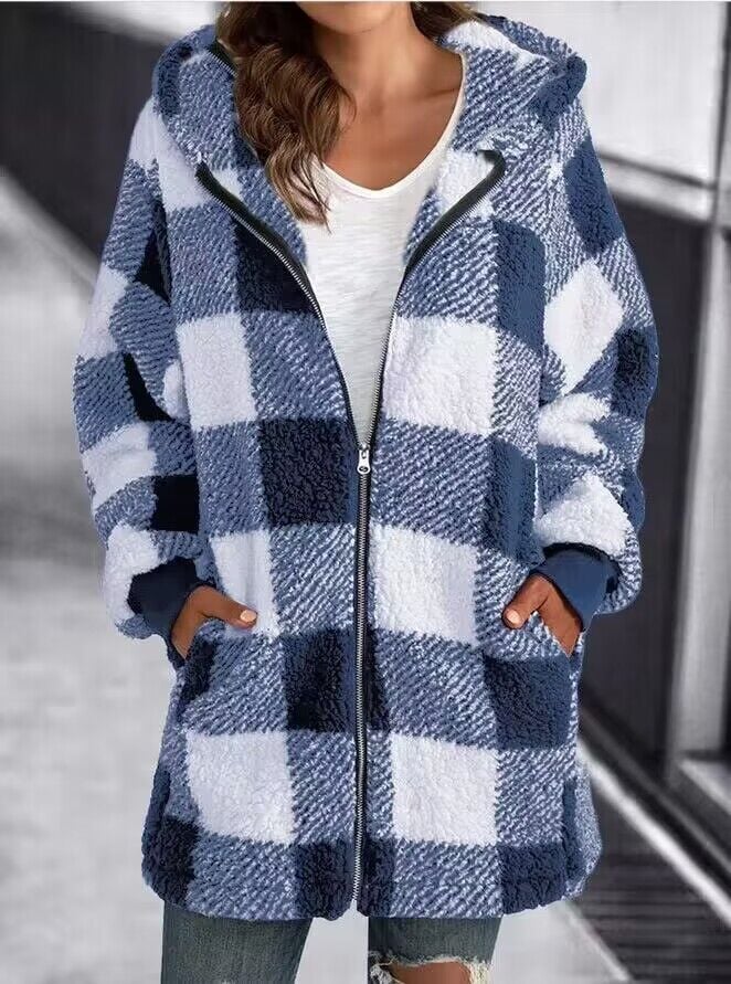 🍁HOT SALE🍁 Women Oversized Hoodie Plaid Loose Overcoat
