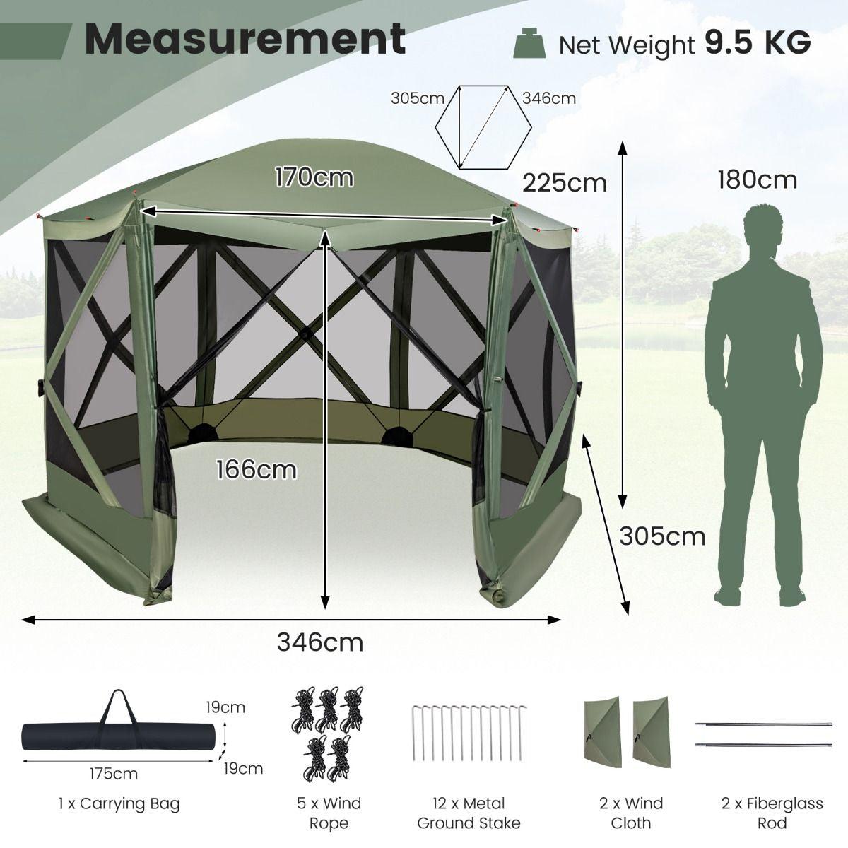 Family Camping Tent - 6-Sided Camping Gazebo Instant Setup Hub Tent with Portable Carrying Bag
