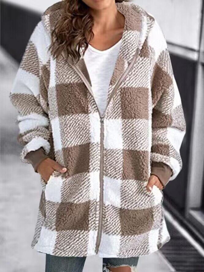 🍁HOT SALE🍁 Women Oversized Hoodie Plaid Loose Overcoat