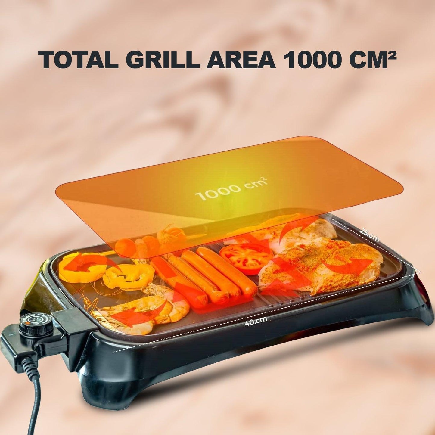 Electric Barbeque Grill - 1600W Tabletop BBQ Griddle with Smokeless Hot Plate for Indoor & Outdoor Cooking