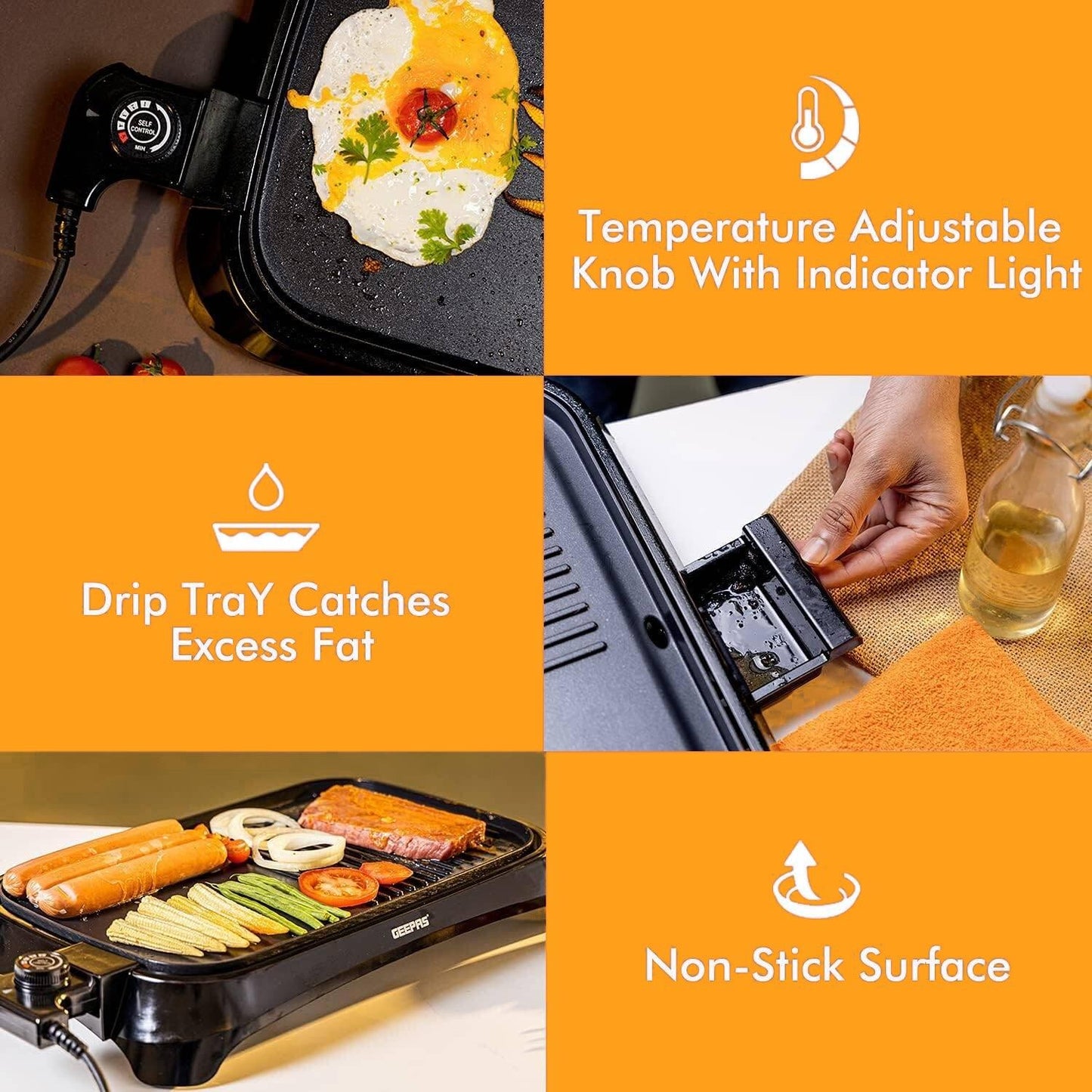 Electric Barbeque Grill - 1600W Tabletop BBQ Griddle with Smokeless Hot Plate for Indoor & Outdoor Cooking
