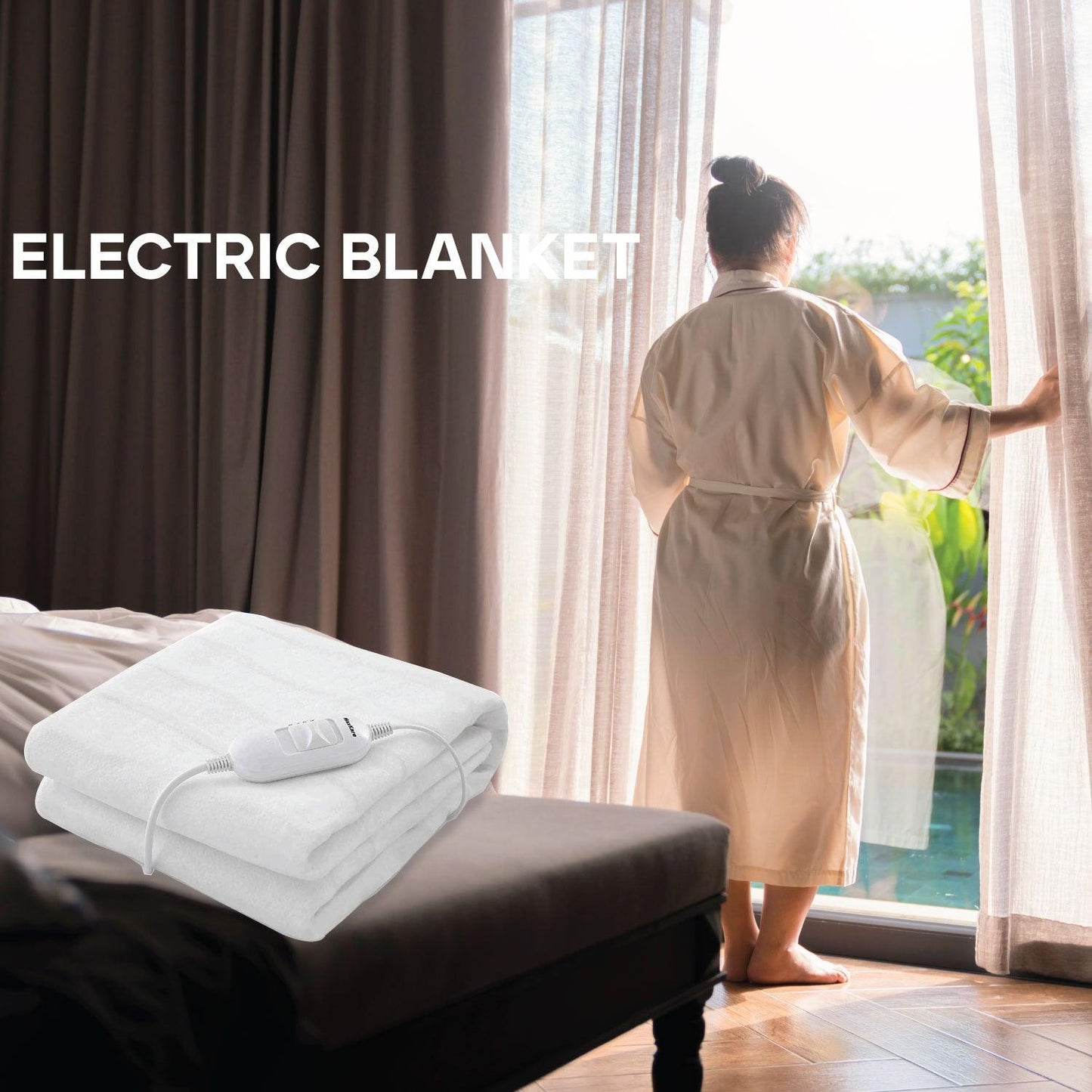 King Size Electric Blankets - 3 Heat Settings Single Double King Size Super Soft Cosy Fleece Blanket