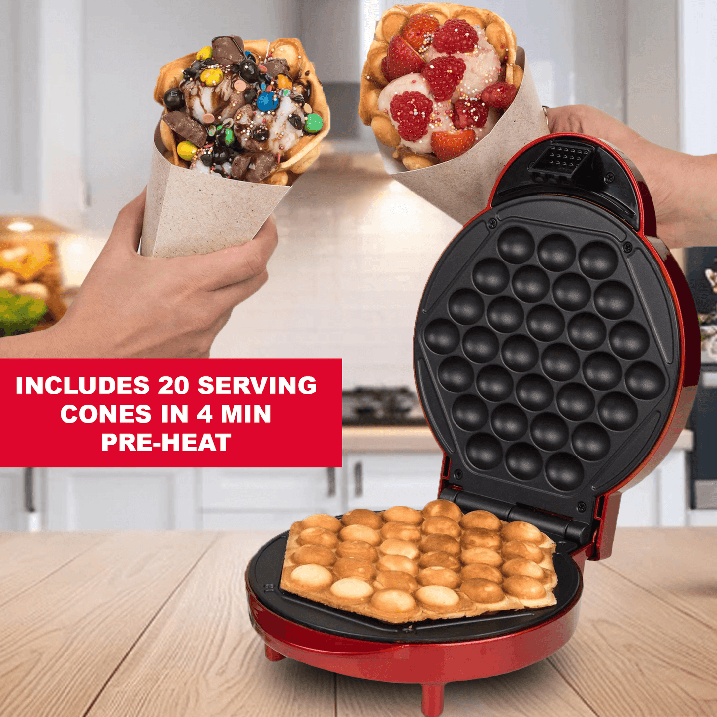 Waffle Maker Machine – Bubble & Heart Shaped Belgian Waffle Iron for Delicious Treats (1000W Non-Stick)