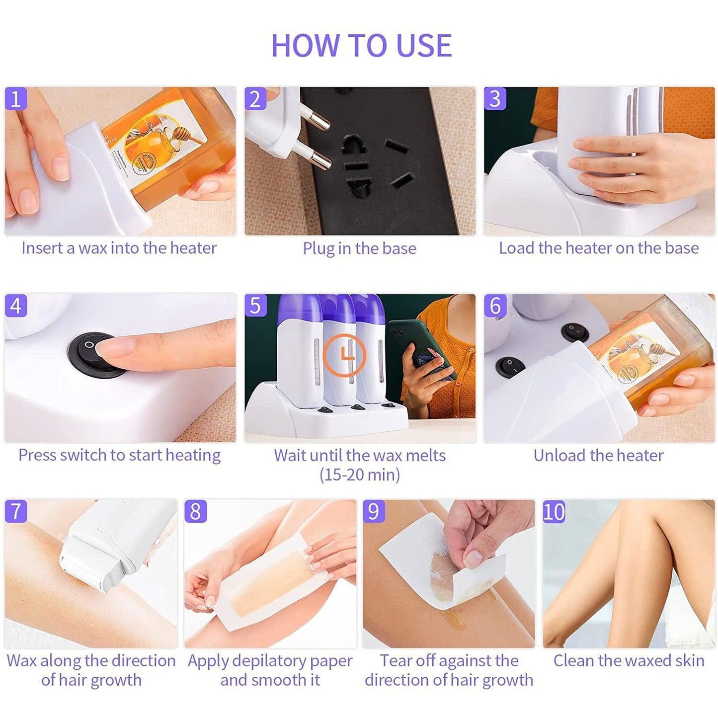 Waxing Roller Machine - Electric Wax Roller Heater Depilatory Roll On Wax Brazilian Waxing Warmer for Women Men, Safe Painless, UK Plug