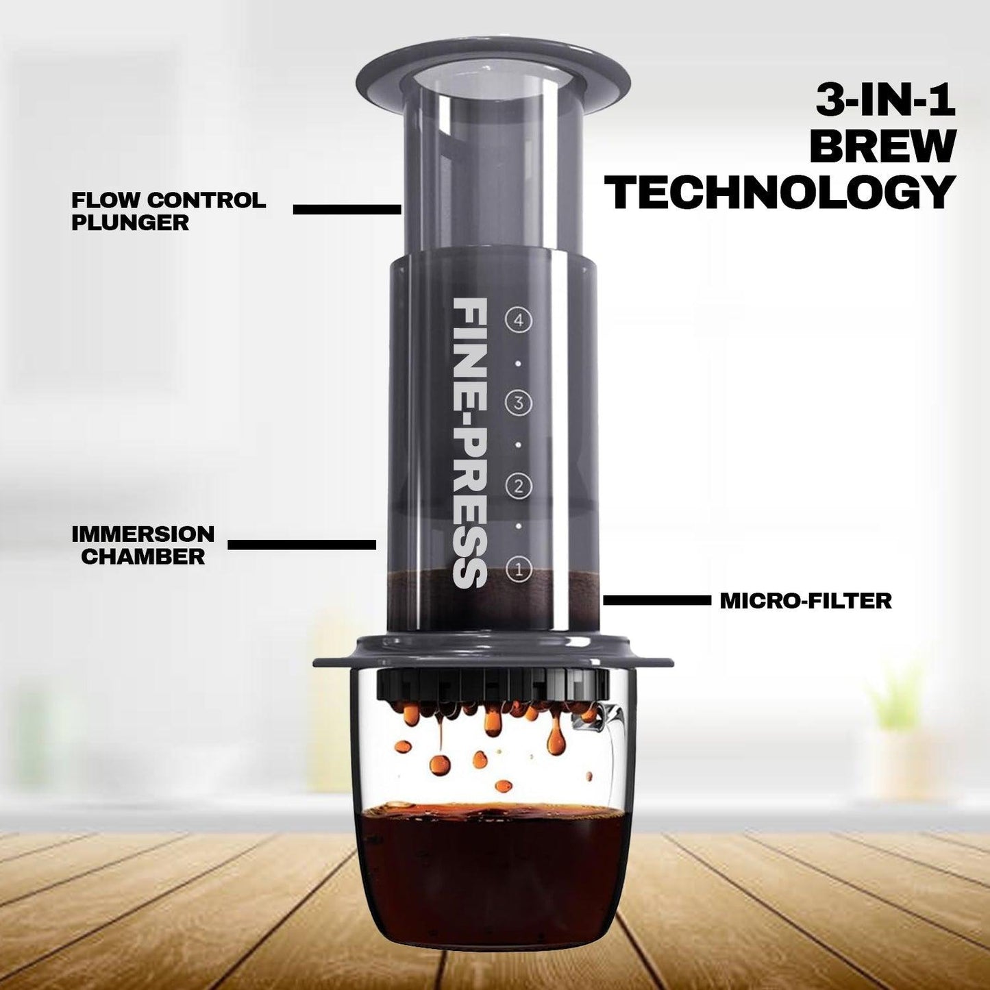 Espresso Coffee Machine - Quickly Makes Delicious Coffee Without Bitterness 1 to 3 Cups Per Pressing