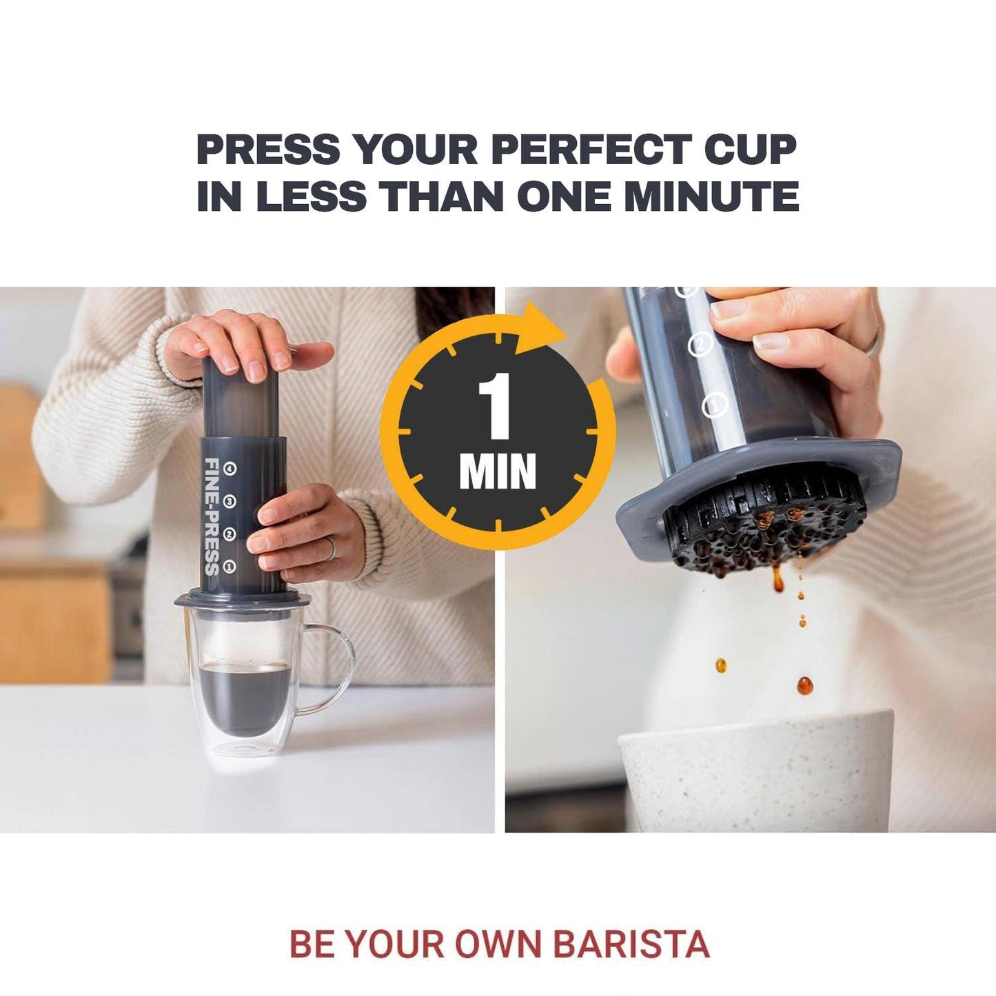 Espresso Coffee Machine - Quickly Makes Delicious Coffee Without Bitterness 1 to 3 Cups Per Pressing