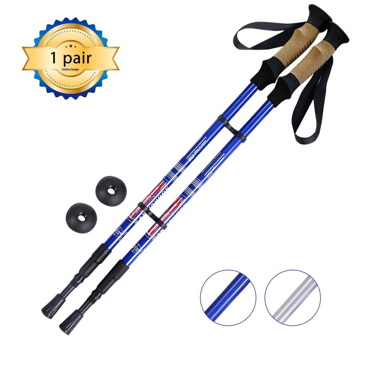 Adjustable Hiking Pole - Telescopic Walking Poles Set 3-Section Anti Shock Trekking Stick