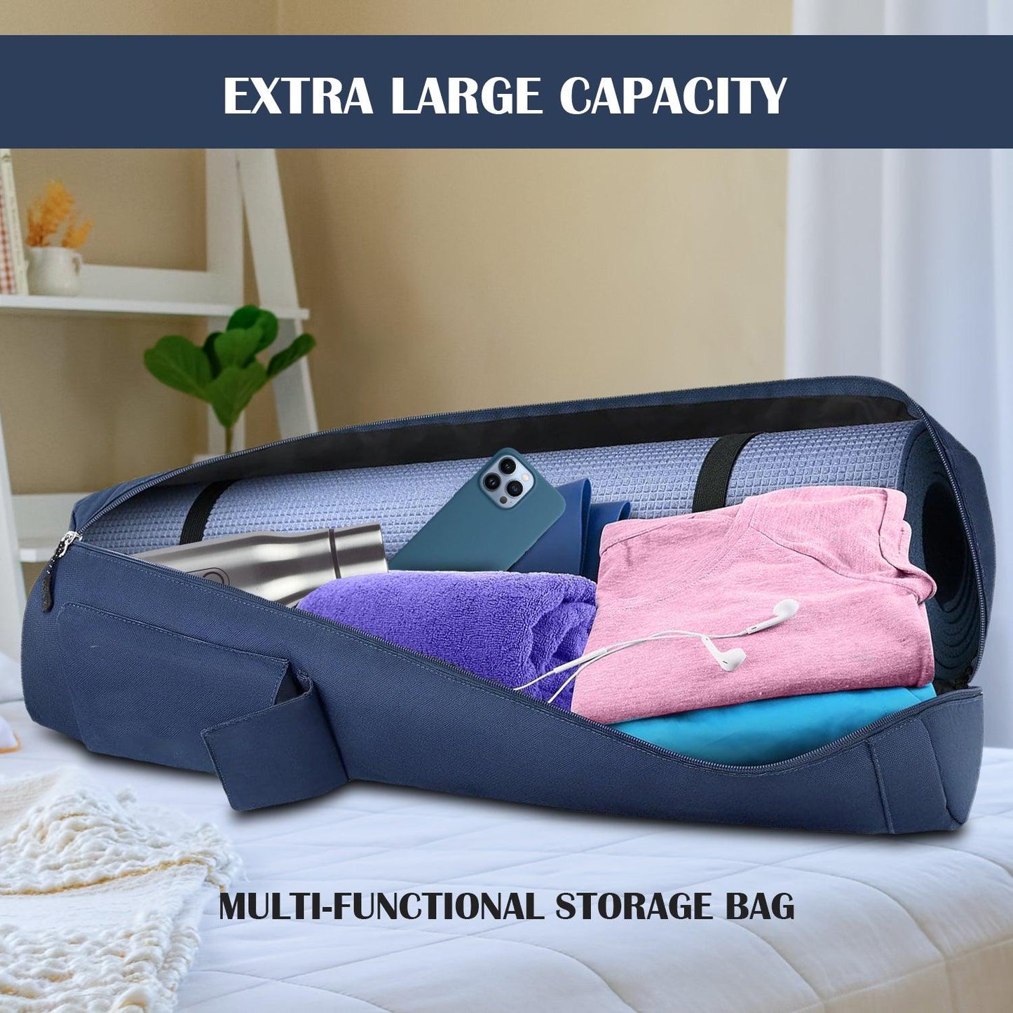 Yoga Mat Bag - Full-zip Exercise Yoga Mat Carry Bag Durable Waterproof Oxford Cloth With 2 Cargo Pockets | Extra Wide | Adjustable Shoulder Strap