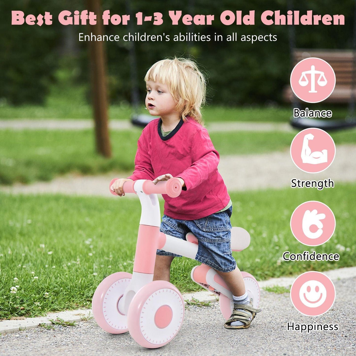 Baby Balance Bike - Toddler Walker Training Bicycle with Adjustable Seat