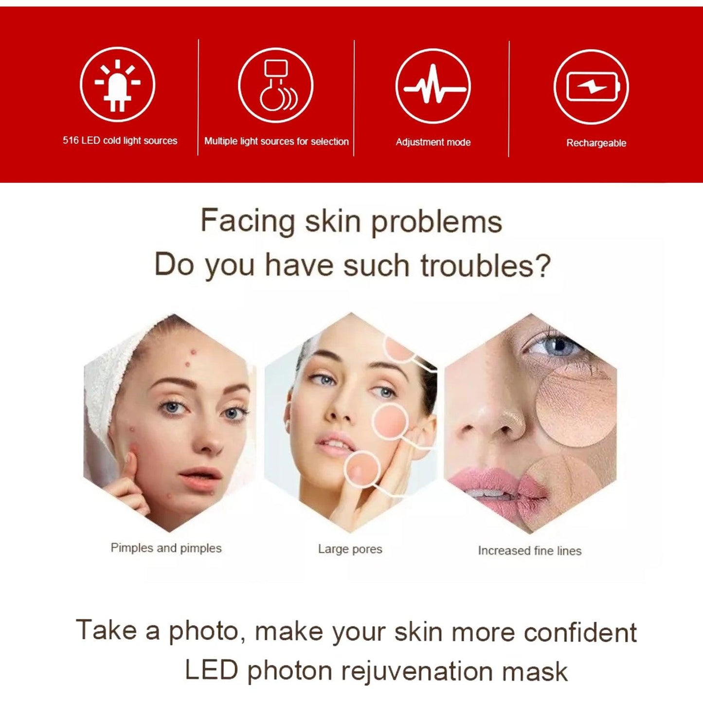 LED Light Therapy Mask - LED Skin Treatment Mask (7 Colour Setting) Smart Touch