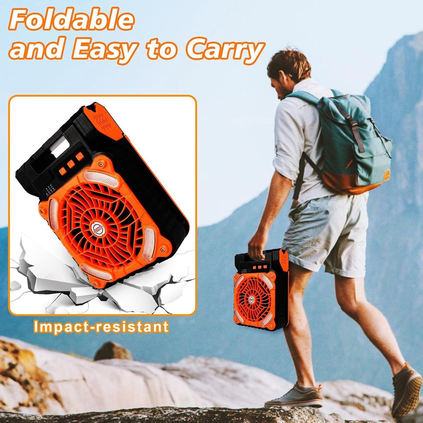 Rechargeable Camping Fan - 20000Mah Solar Powered Portable Fan with LED Lantern, 3 Speeds Cord