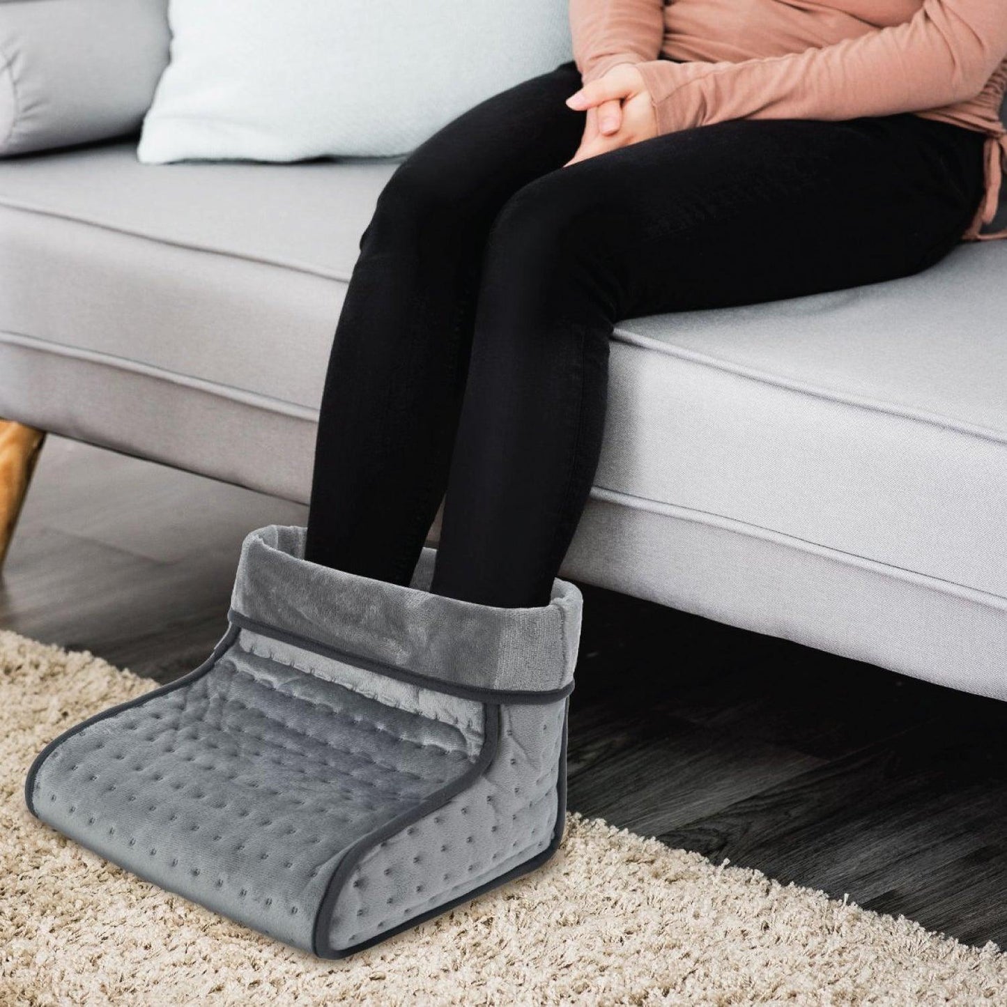 Electric Foot Warmer - 2 In 1 Electric Heated Foot Warmer Massager Comfort Fleece Suede Comfy Relaxing