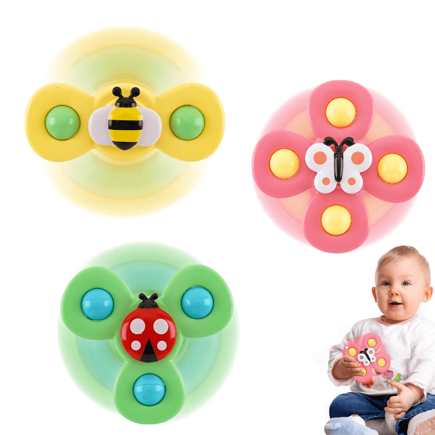 Fidget Spinner Toys - 3 Pcs Suction Cup Spinner Toys Sensory Early Education Bathtub Toy Dining Chairs Birthday Gifts Boy or Girl