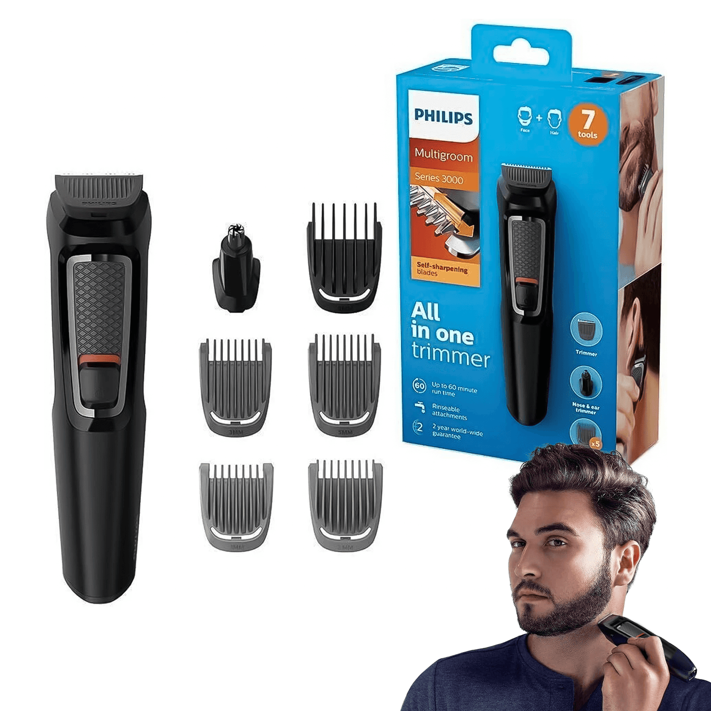 Beard Grooming Kit With Trimmer - 7 in 1 Mens Hair Clipper Cordless Electric Trimmer Shaver Rech