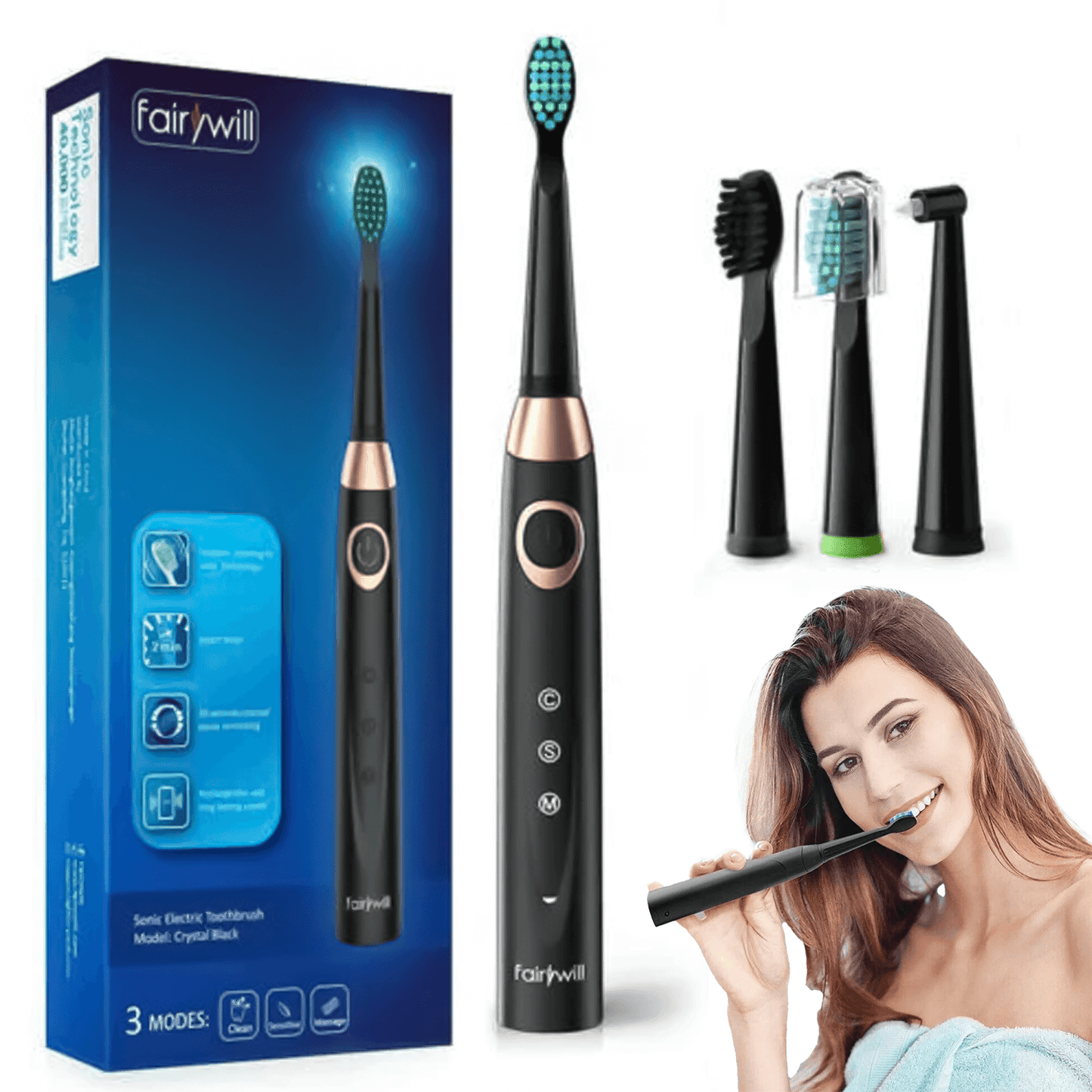 Rechargeable Power Toothbrush - 4/12X Brush Heads Electric Toothbrush Power Toothbrush ADA Accepted