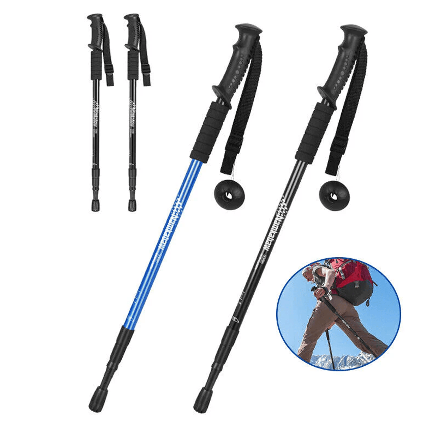 Anti-shock Walking Pole - 1 Pair Telescopic Walking Poles Sticks Extending Adjustable Antishock Hiking