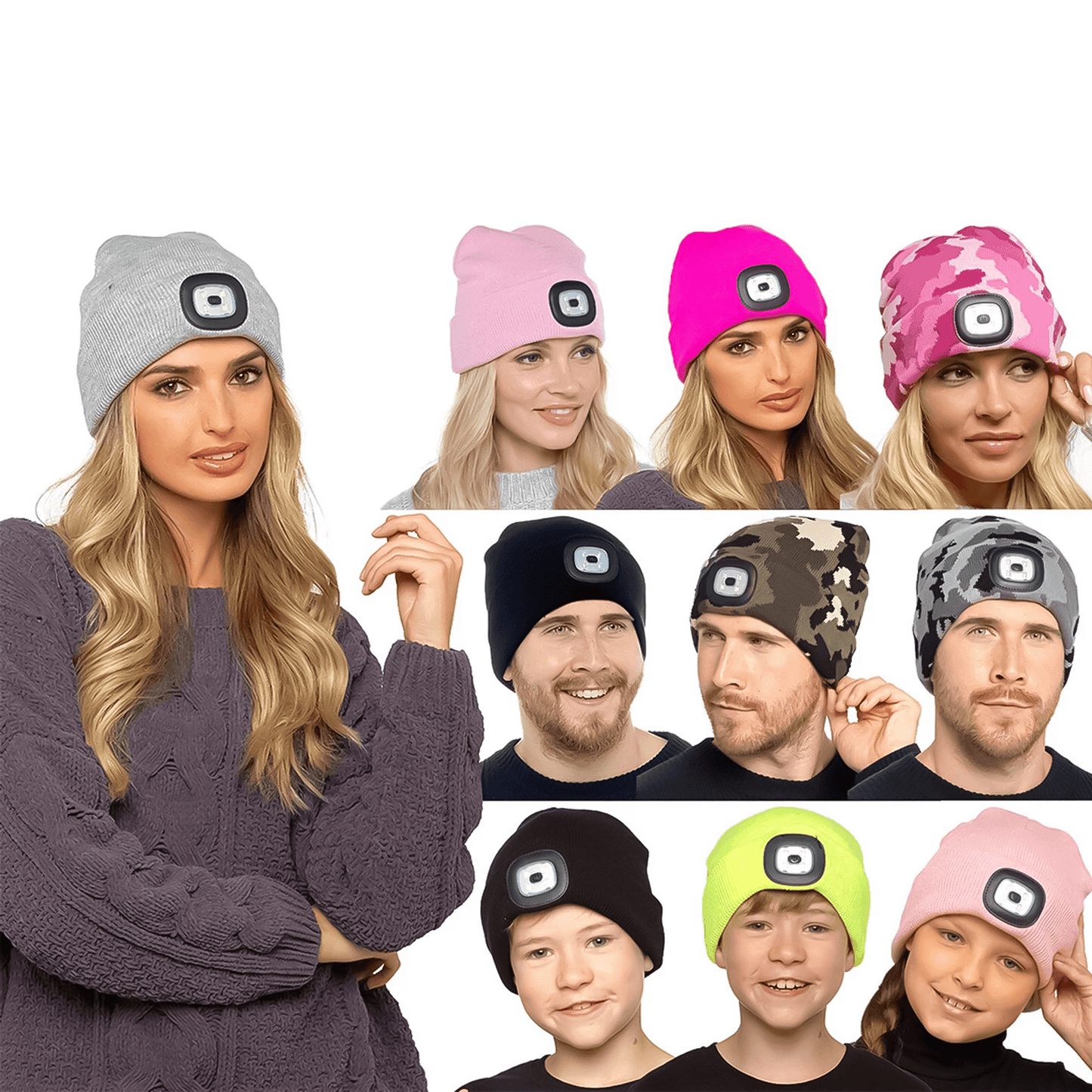 Beanie Hats With Lights - USB Rechargeable Knitted Beanie Hat LED Knitted Hands Free Light Up Hats