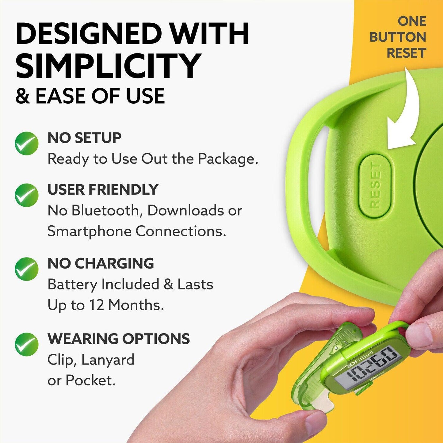 Simple Step Counter - 3D Pedometer with Clip and Lanyard A420S