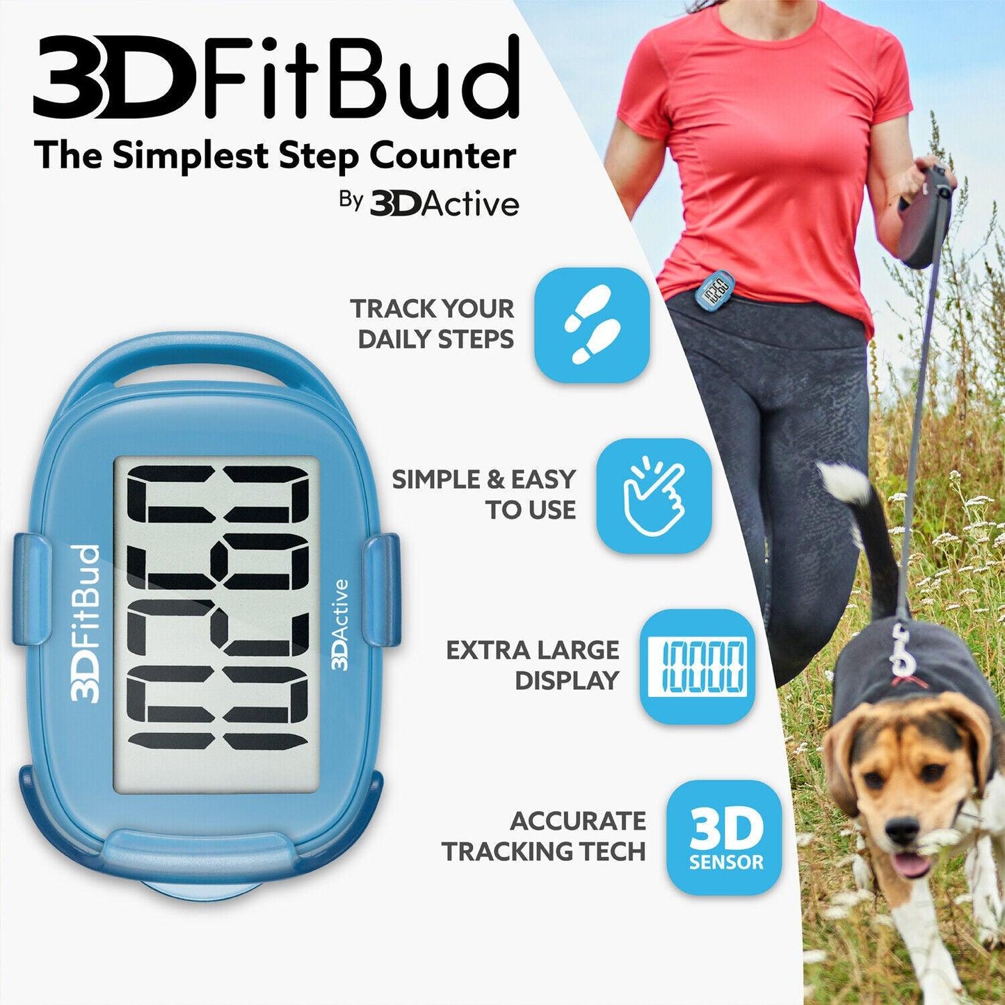 Simple Step Counter - 3D Pedometer with Clip and Lanyard A420S