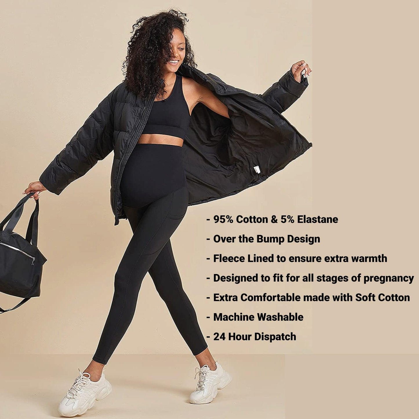 Fleece Lined Maternity Leggings - Mom Thick Leggings Soft Warm Full Length Cotton Pregnancy Pants