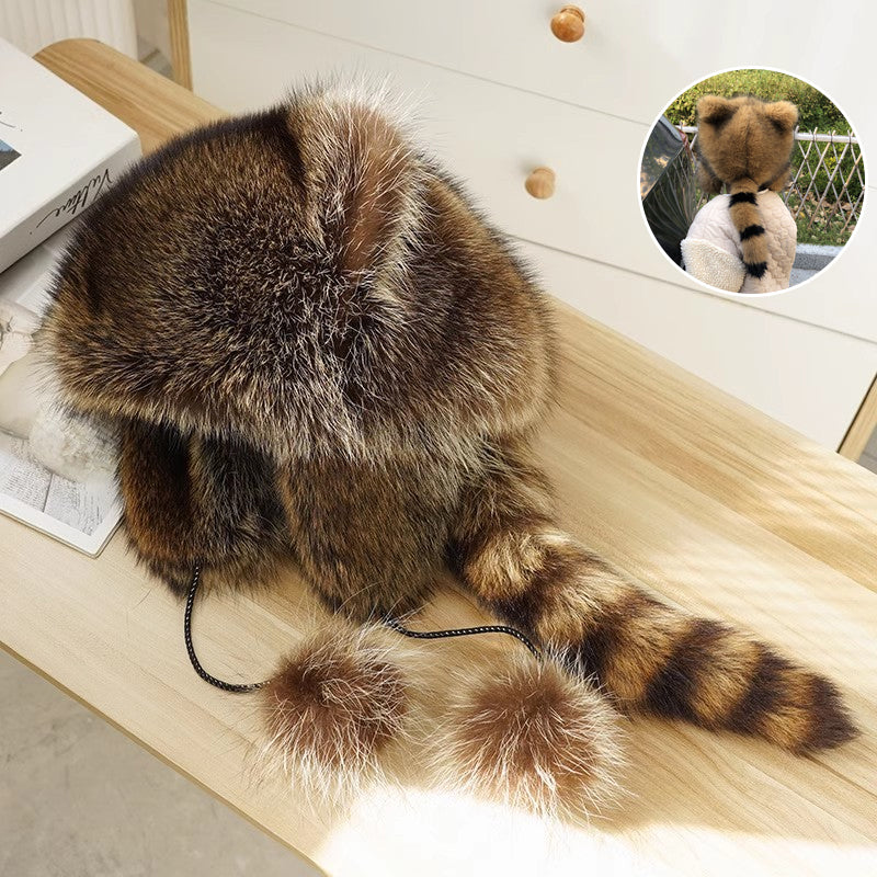 ❄️New Year Sale❄️ Raccoon Tail Fur Parent-Child Plush Hat