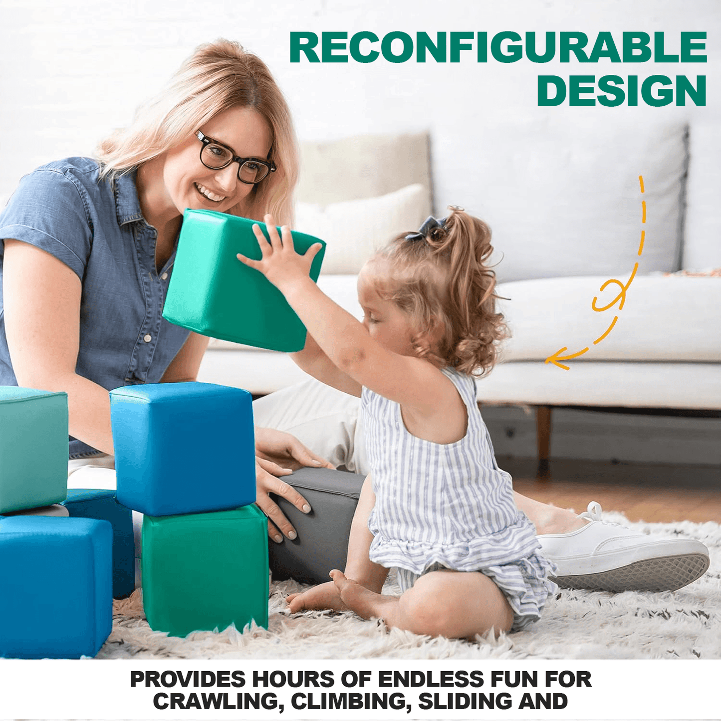 Soft Play Foam Blocks - 12-piece Stacking & Building Learning Toys For Toddlers, Babies, And Preschool Kids