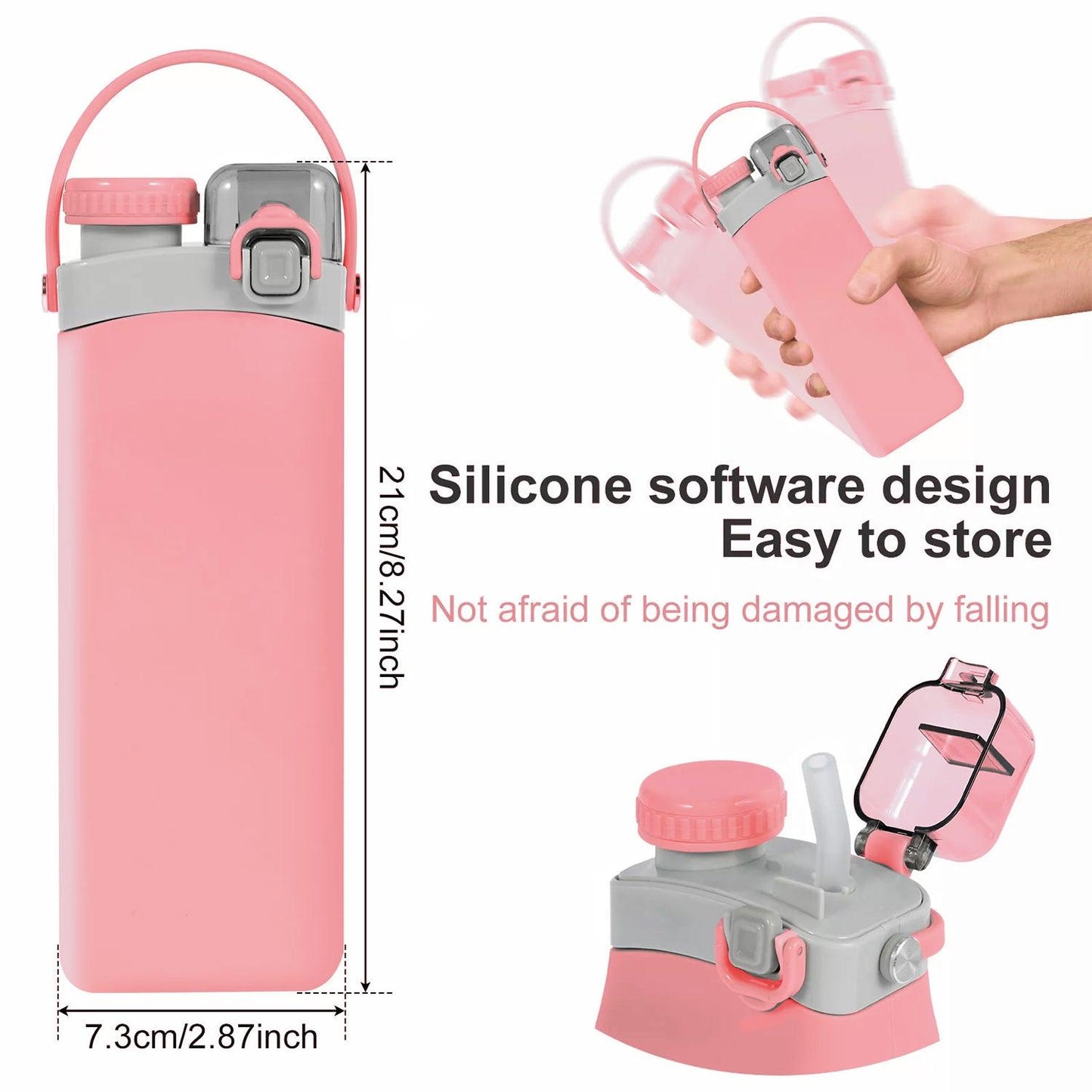 Silicone Water Bottle - 600ml Foldable Drink Bottle Collapsible Water Bottle Outdoor Sport Travel Run
