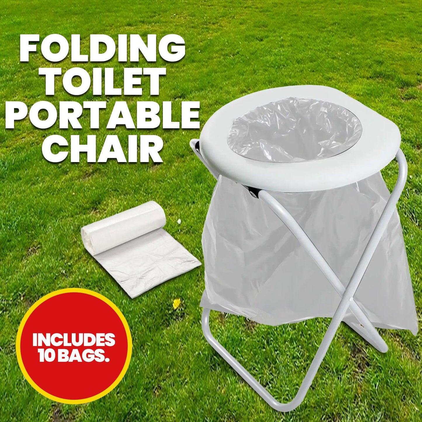 Folding Commode Chair - Portable Toilet Chair Camping Travel Park Fishing Outdoors Seat