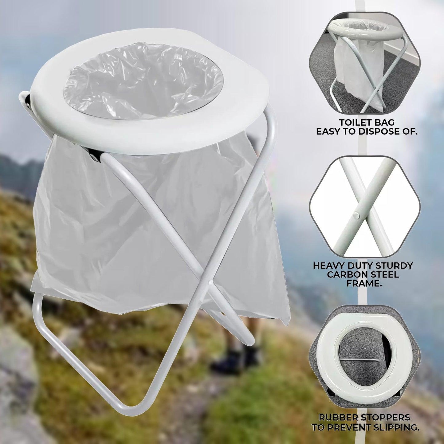 Folding Commode Chair - Portable Toilet Chair Camping Travel Park Fishing Outdoors Seat