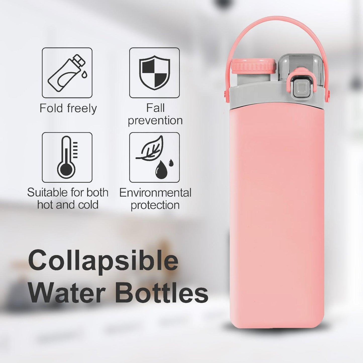 Silicone Water Bottle - 600ml Foldable Drink Bottle Collapsible Water Bottle Outdoor Sport Travel Run