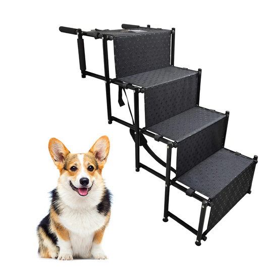 Folding Dog Steps – 4 Stairs Portable Dog Ramp Steps Car Boot Access Ladder for Pet Dog Cat