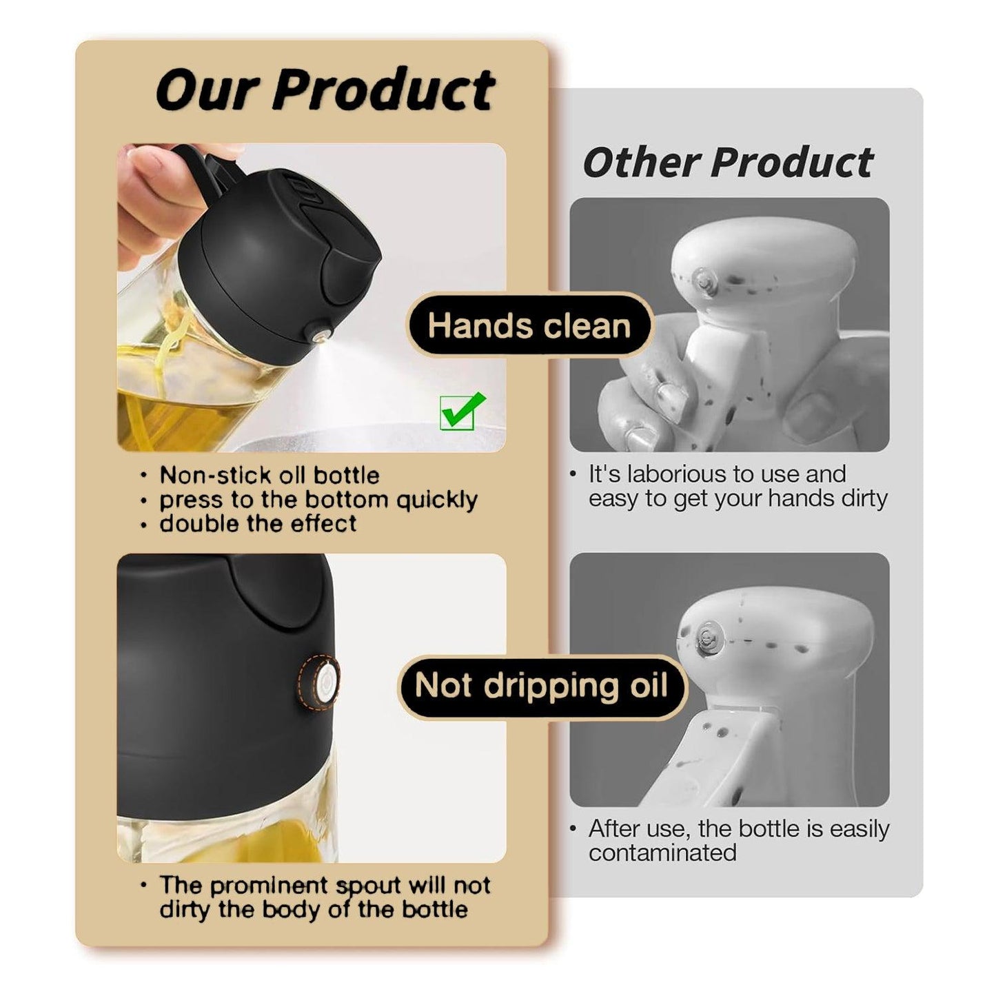 Cooking Oil Spray Bottle - 2-in-1 Oil Dispenser Bottle Refillable BBQ Cooking Olive Oil Sprayer UK