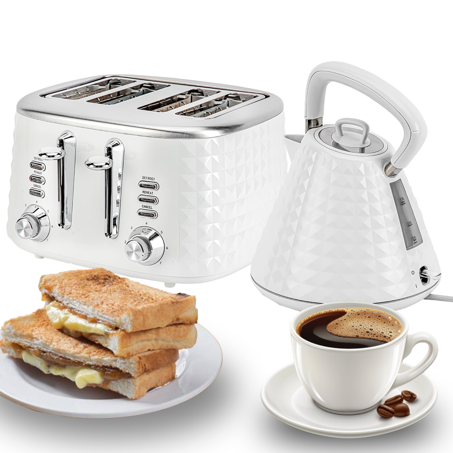 Four Slice Toaster and Kettle Set – Stylish Stainless Steel Breakfast Set with Fast Boil & Browning Control