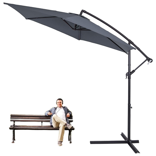 Garden Umbrella with Stand – 3M Banana Parasol Sun Shade Patio Hanging Umbrella Garden Cantilever