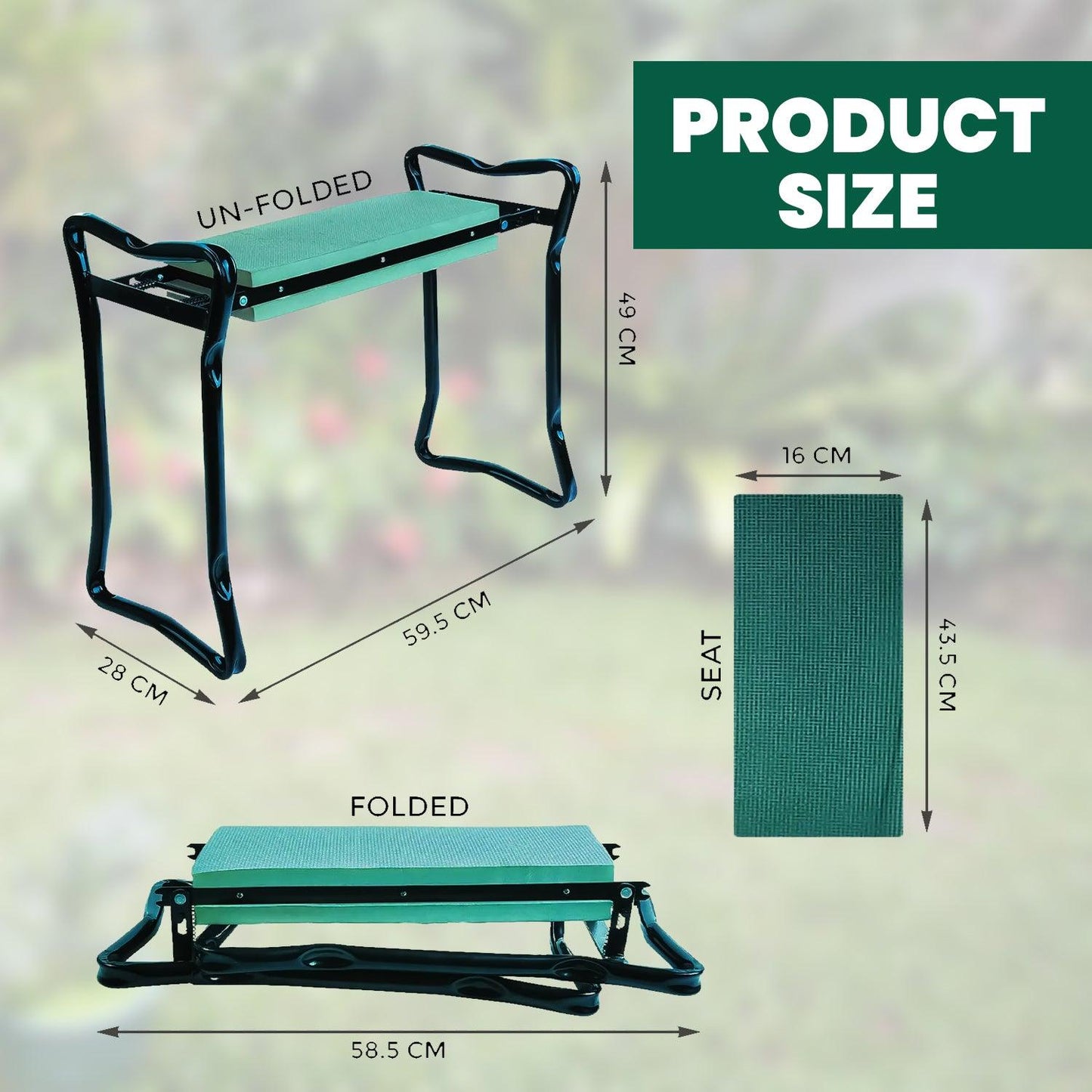 Garden Kneeler Stool - Portable Foldable Foam Padded Garden Kneeler Gardening Knee Pad Metal