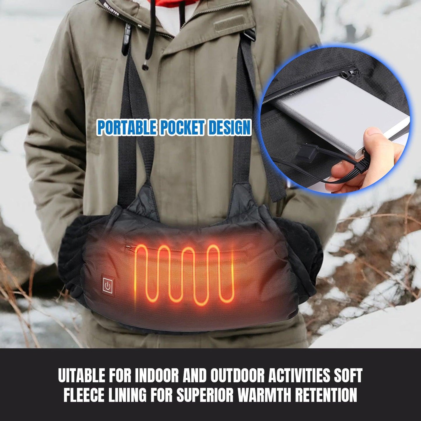 Hand Warmer Pouch - Portable Electric Heated Hand Muff for Men & Women