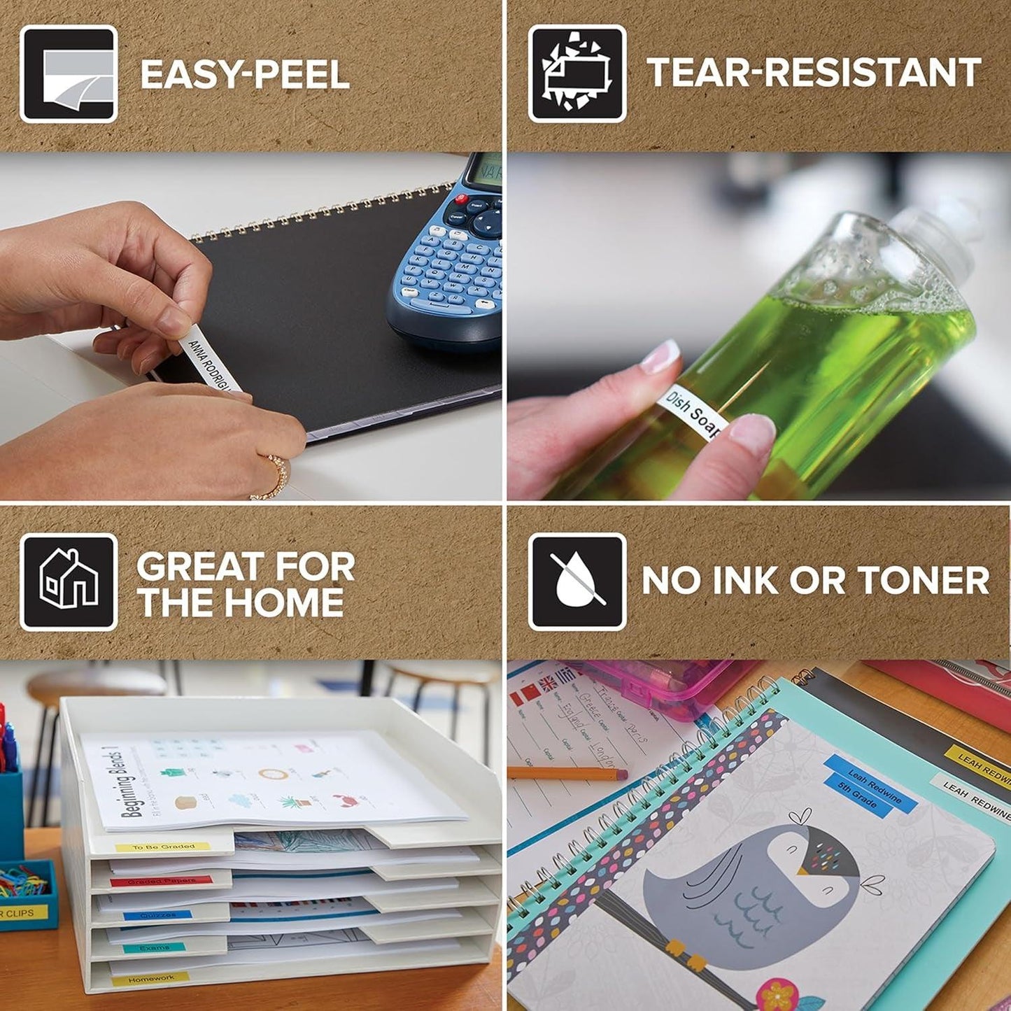 Portable Label Printer - LT-100H Label Maker Starter Kit | Handheld Label Printer Machine | ABC Keyboard Label Printer with 13 Character LCD Screen |  Paper, Clear Plastic Label Tape & Machine Holder