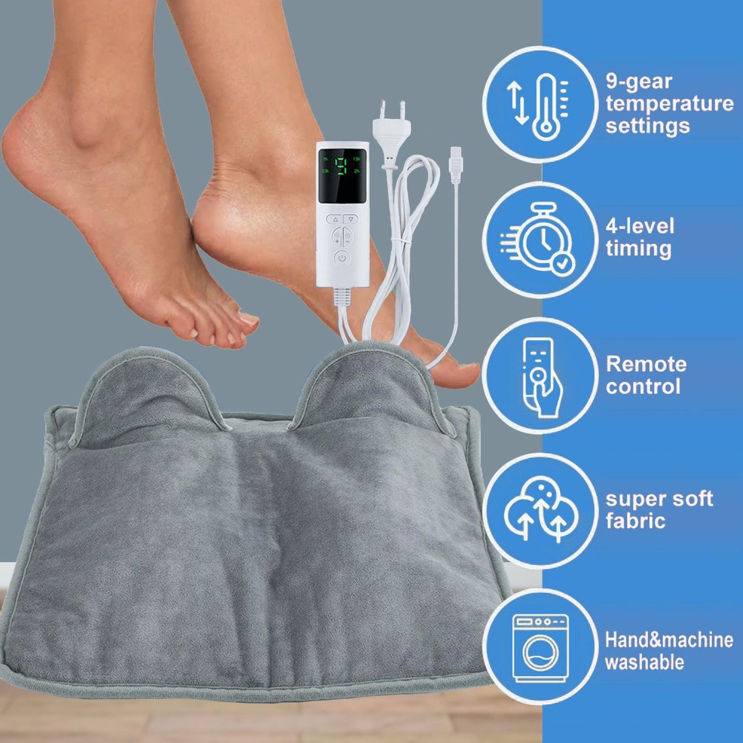 Heated Foot Pad - Electric Heating Warmer for Feet with 9 Heating Settings 4 Timers, Auto Shut Off and Machine Washable-Fast Heating Pad Cushion for Foot