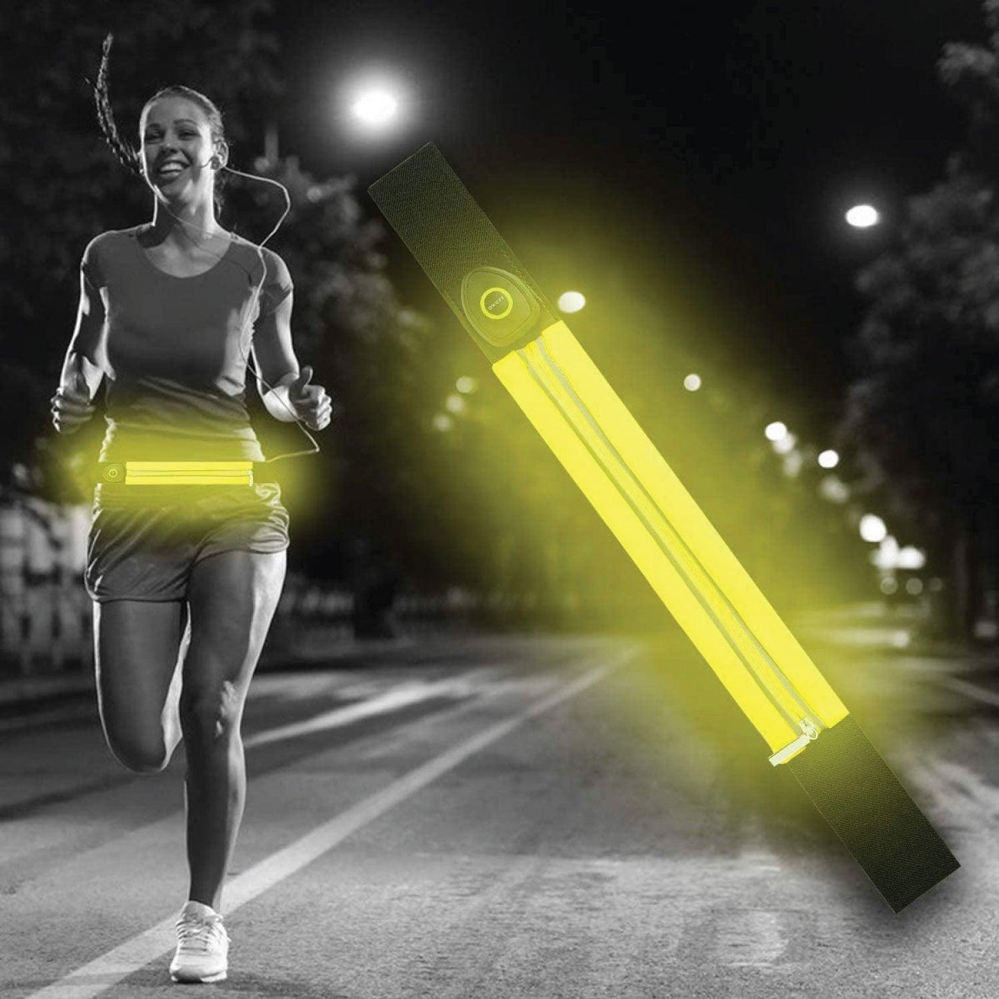 Flipbelt for Running - Ultra Yellow Coloured LED Reflective Running Belt For Women and Men USB Rechargeable Running Phone Holders Waist Bag
