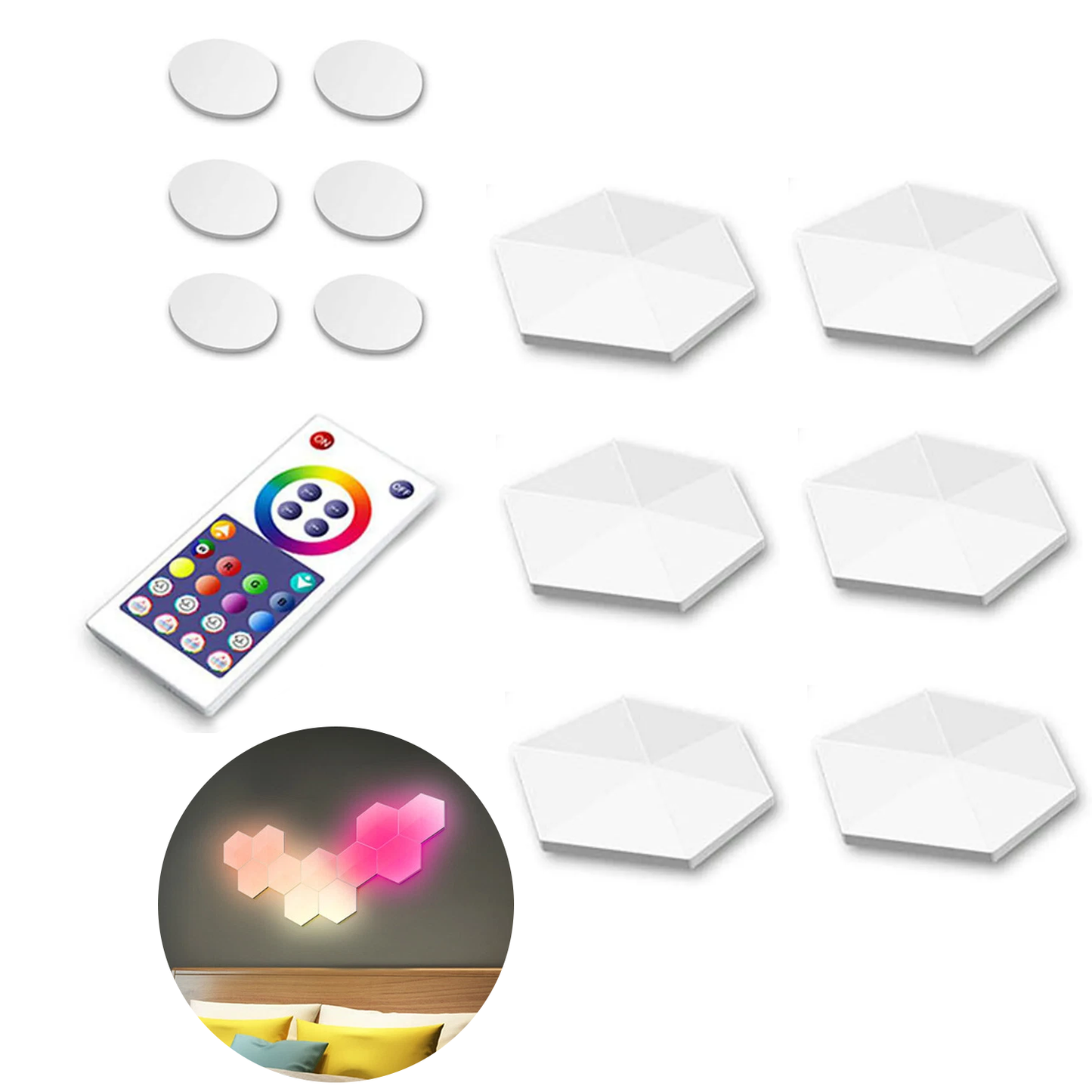Hexagon Lights for Wall – 6~12PCS Smart LED Hex Lights with Remote Control & Expandable Design Music Sync Wall Lights