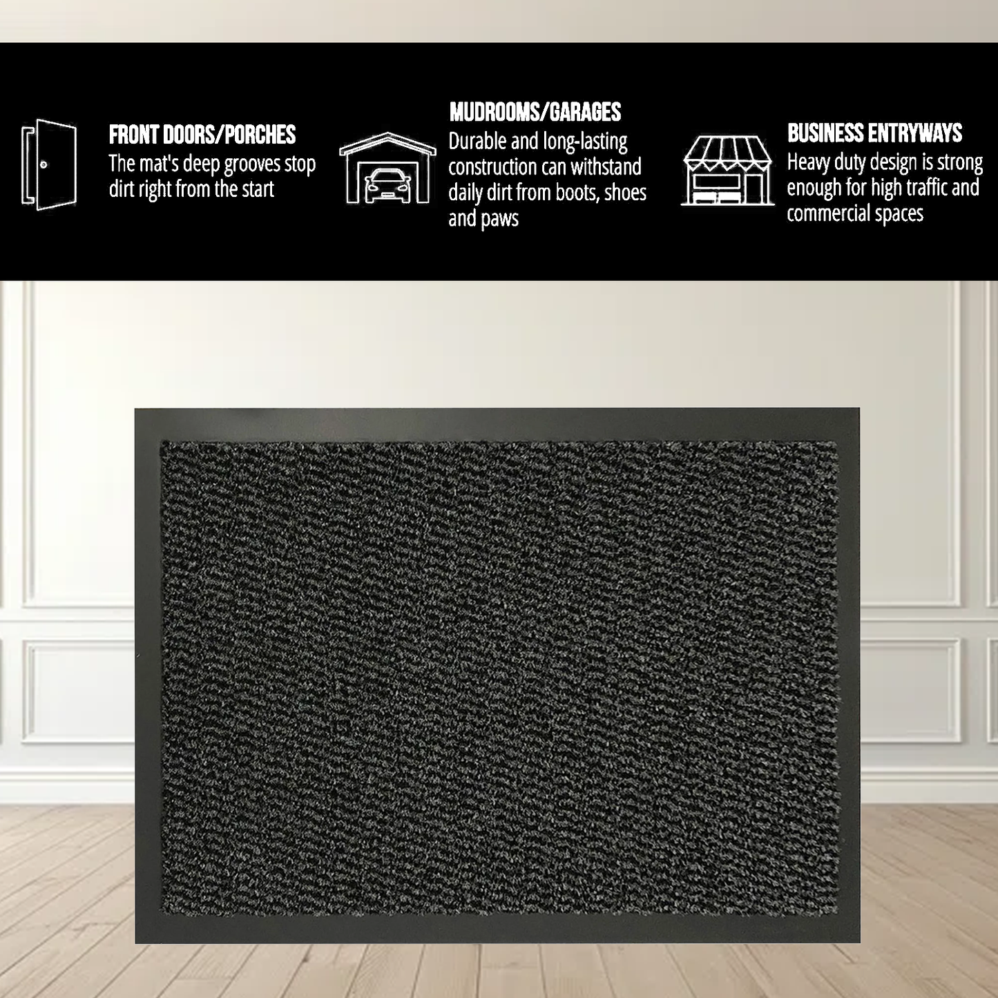 Washable Indoor Door Mat - Non Slip Large Rubber Back Barrier Mat Entrance Rug Dirt Trapper