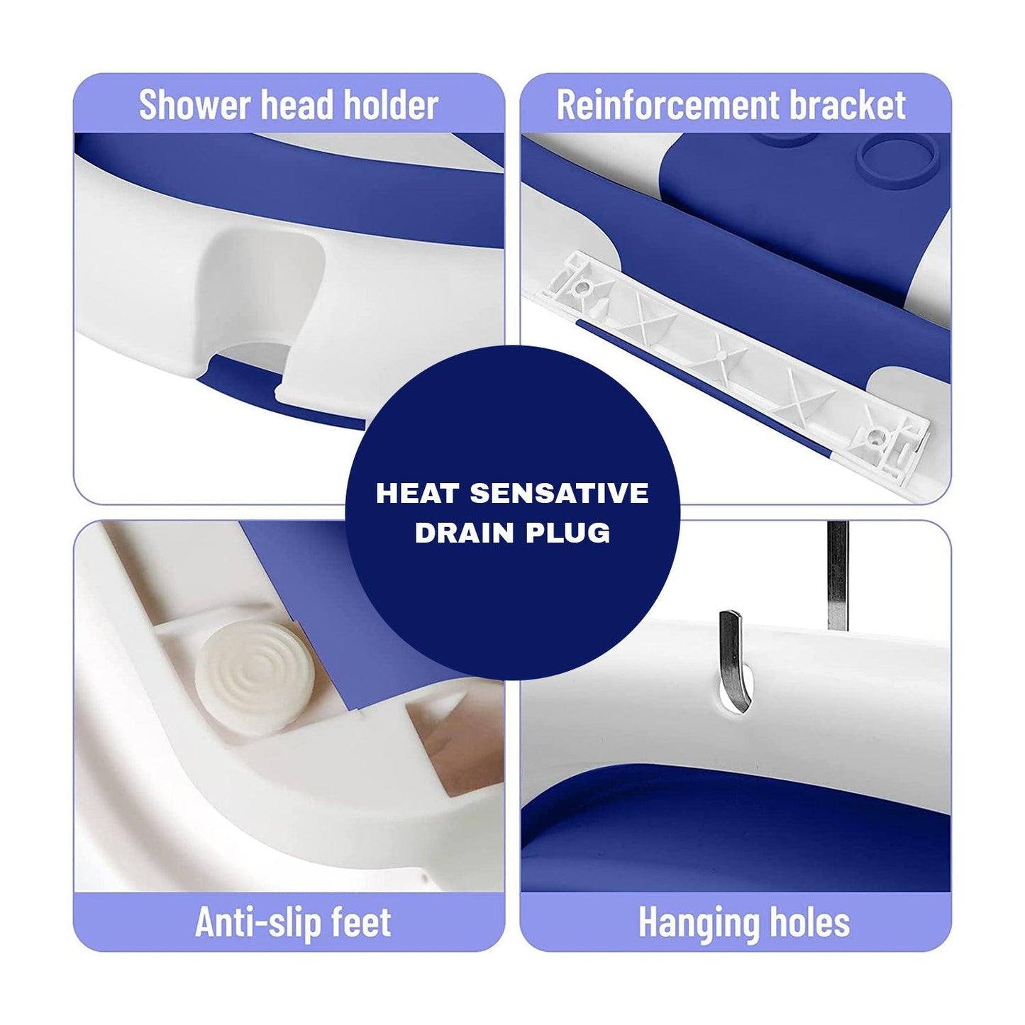 Baby Bath Tub - Foldable Child Bathtub With Thermometer & Bathtub Cushion & Bath Net