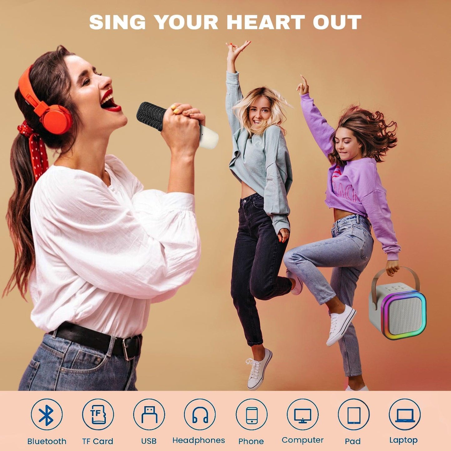 Karaoke Machine With Wireless Mic - Mini Karaoke Machine With 2 Wireless Microphones Speaker For Kids Adults Gifts