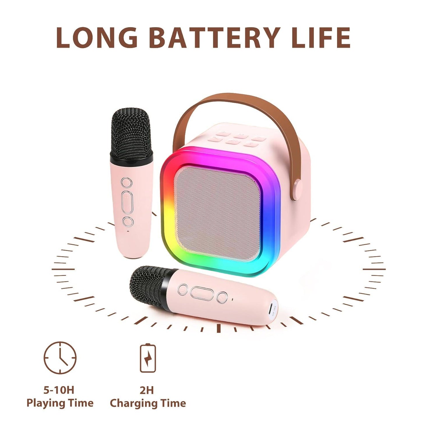 Karaoke Machine With Wireless Mic - Mini Karaoke Machine With 2 Wireless Microphones Speaker For Kids Adults Gifts