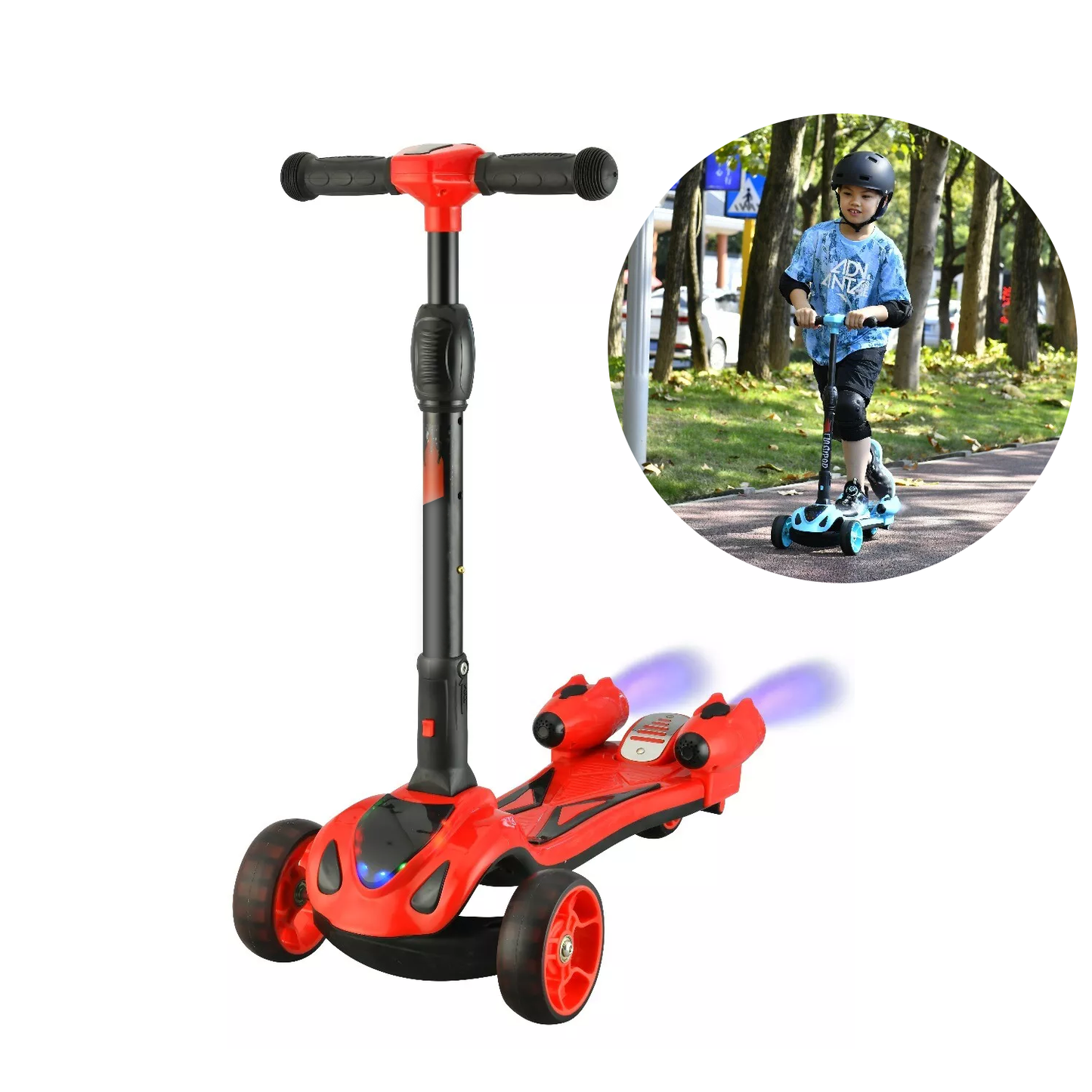 Kick Scooter for Kids – 3-Wheel Foldable Scooter with LED Light-Up Wheels & Adjustable Height