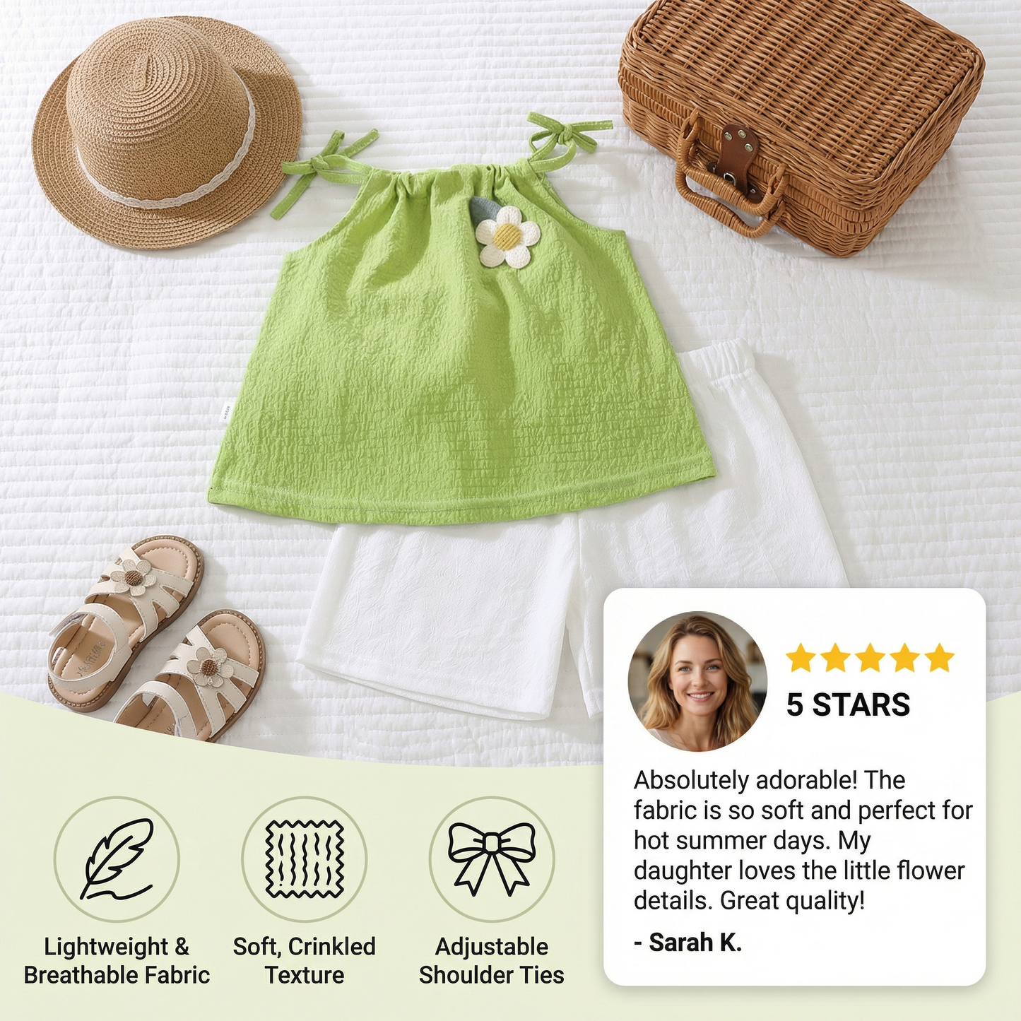 Girls’ Korean Style Summer 2-Piece Set – Floral Camisole Top & Shorts