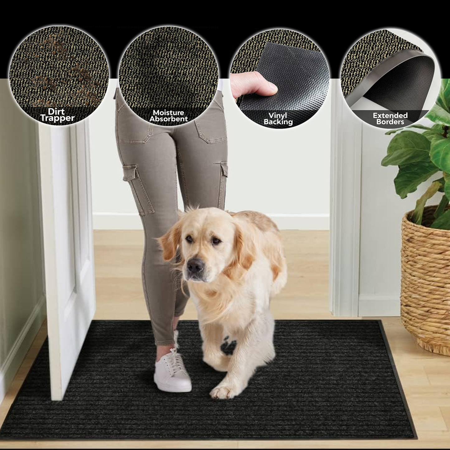 Washable Indoor Door Mat - Non Slip Large Rubber Back Barrier Mat Entrance Rug Dirt Trapper