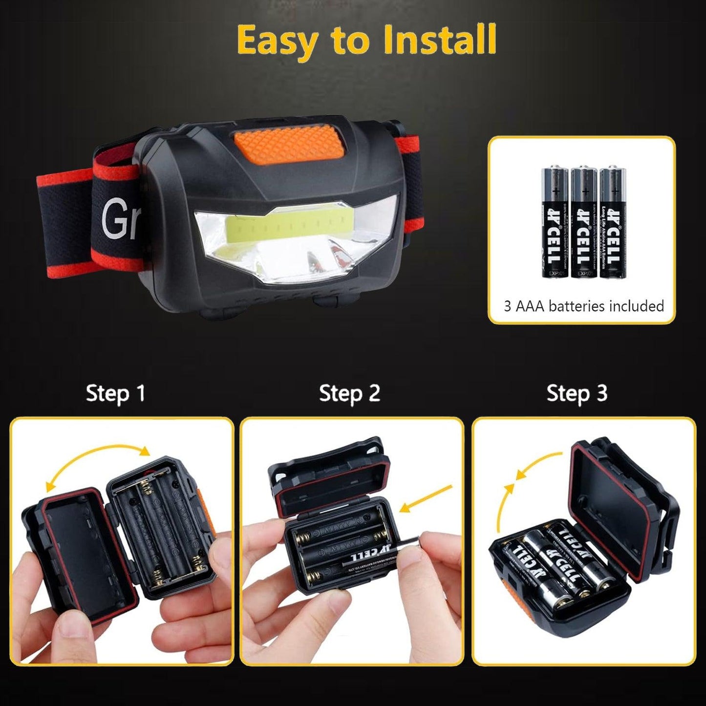 LED Head Torch -  2 Pack COB Headlamp Super Bright Headlight | Adjustable with 3 Modes, Lightweight for Running, Camping, Fishing